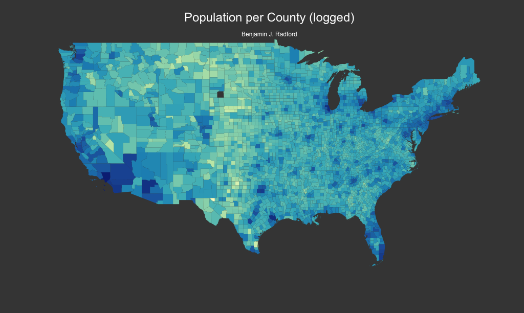 Population by county in the United States.